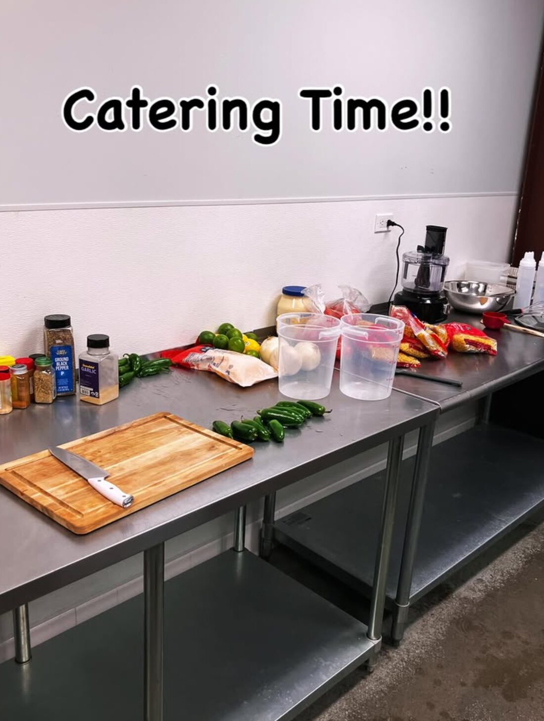 Catering prep station with fresh ingredients